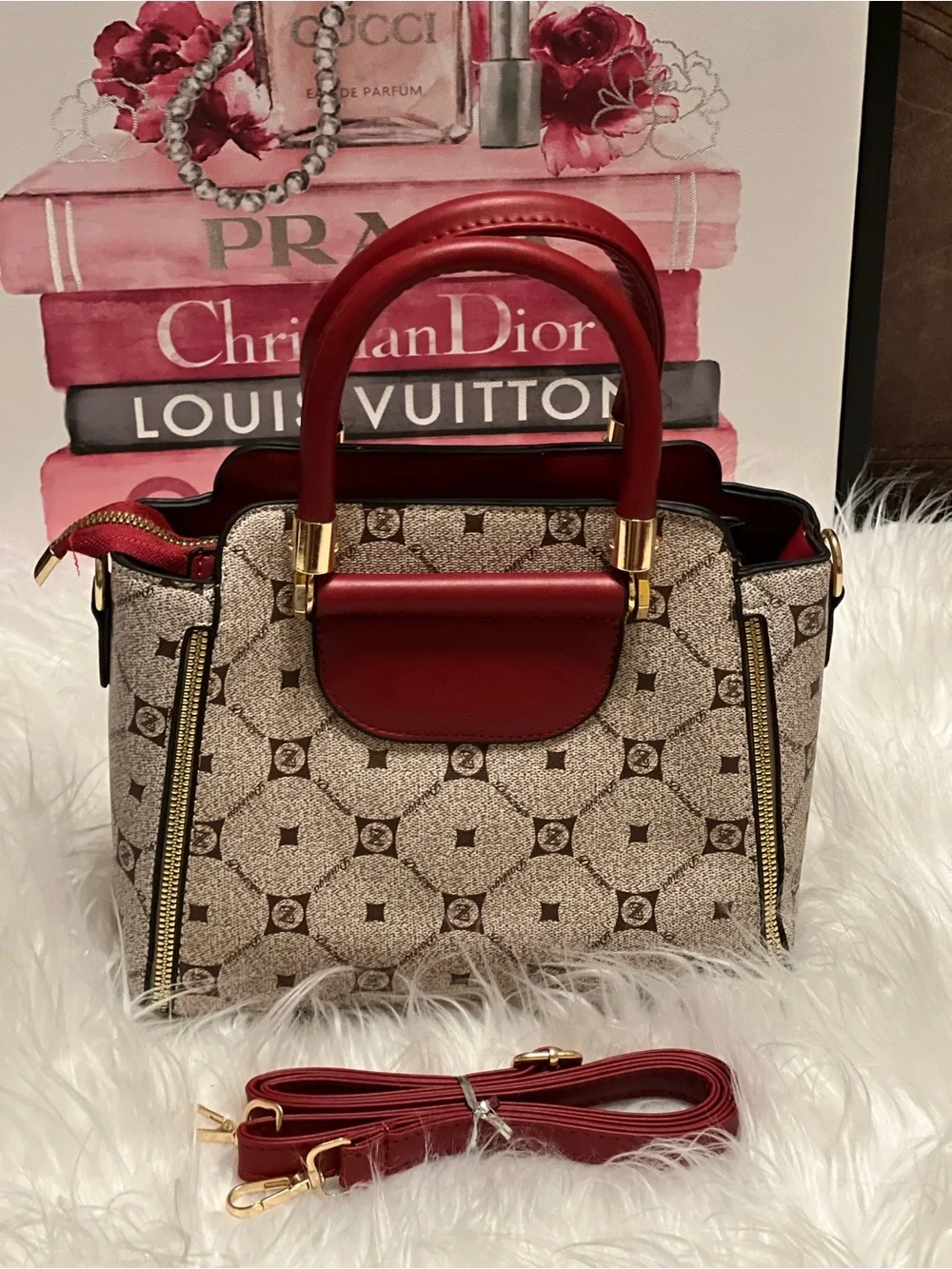 NWOT Red Patterned Top-Handle Satchel crossbody bag